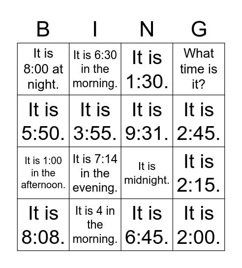 L'Ora Bingo Card