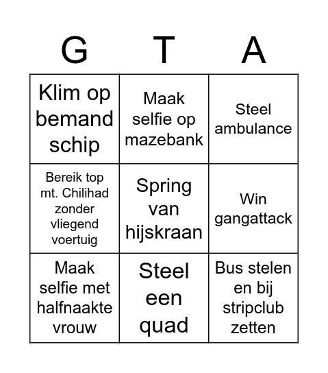 GTA BINGO Card