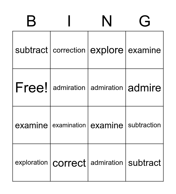 5th Grade Suffixes -ion and -ation Bingo Card