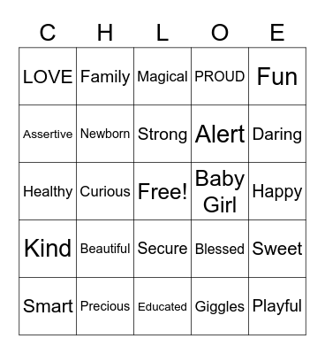 Chloe's Card - Baby Shower Wishes Bingo Card