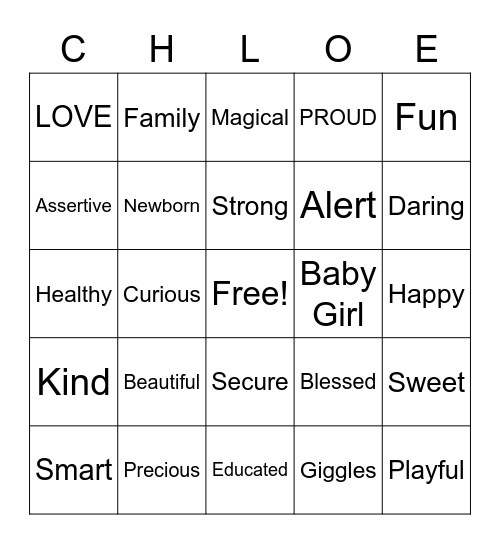 Chloe's Card - Baby Shower Wishes Bingo Card