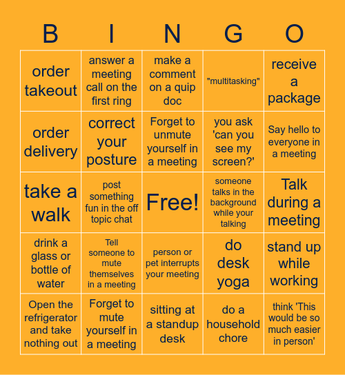 WFH Bingo Card