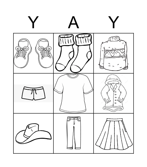 Clothes BINGO Card
