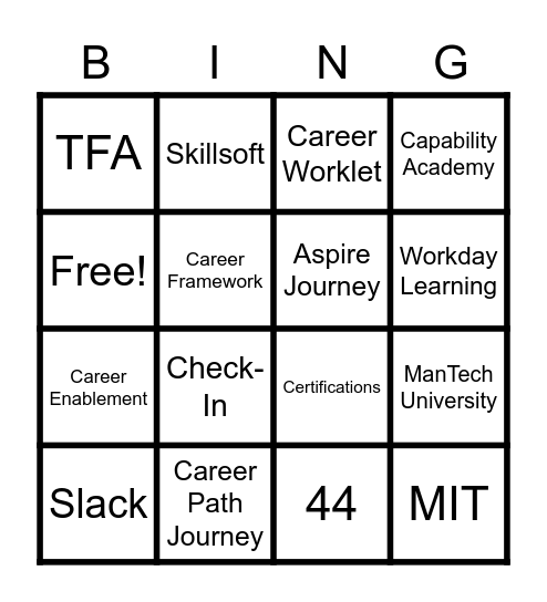 Learning and Development Bingo Card