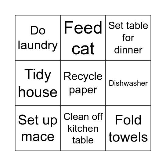 Afternoon routine Bingo Card