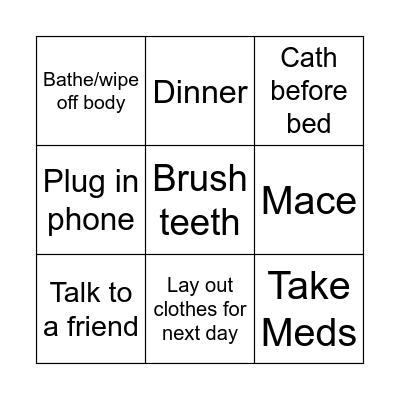 Evening routine Bingo Card