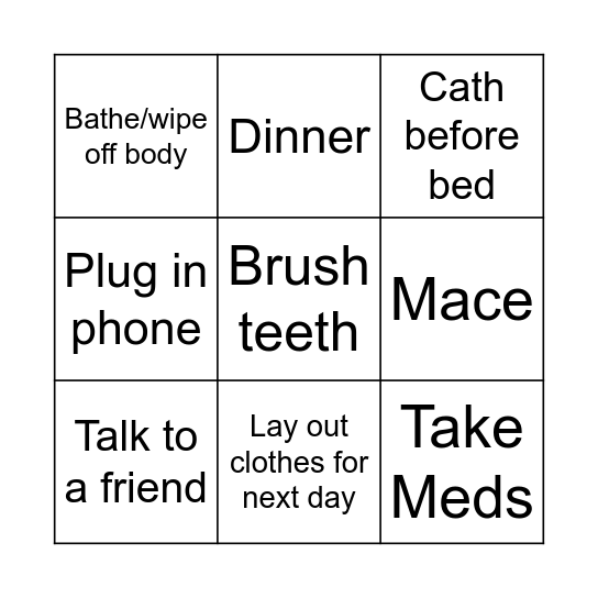 Evening routine Bingo Card