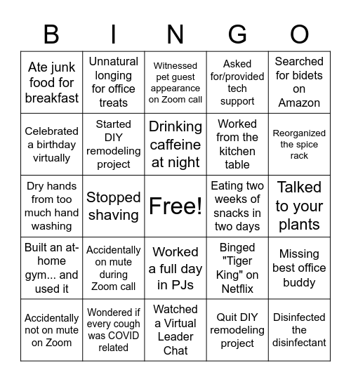 COVID BINGO Card