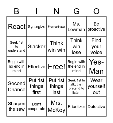 7 HABITS OF HIGHLY EFFECTIVE TEENS Bingo Card
