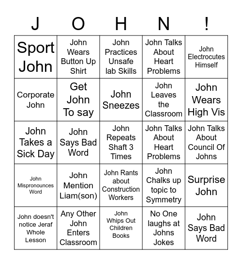 JOHN! Bingo Card