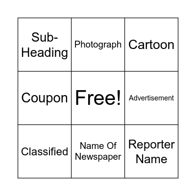 Newspaper Bingo Card