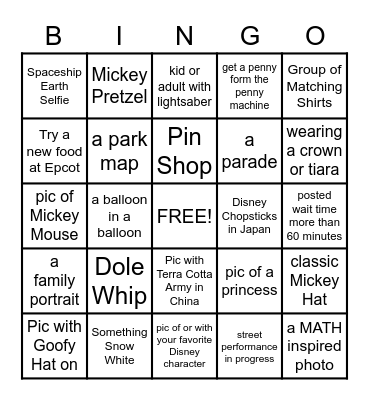 Disney BINGO Card