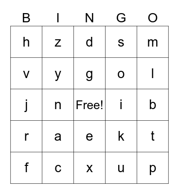 Alphabet sounds Bingo Card