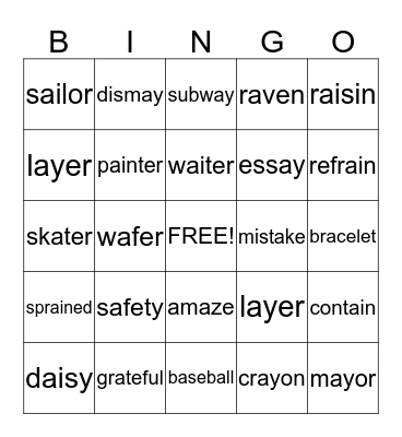Phonic Bingo Card