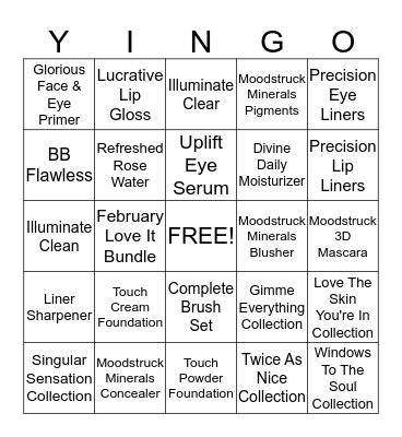 Younique Bingo Card