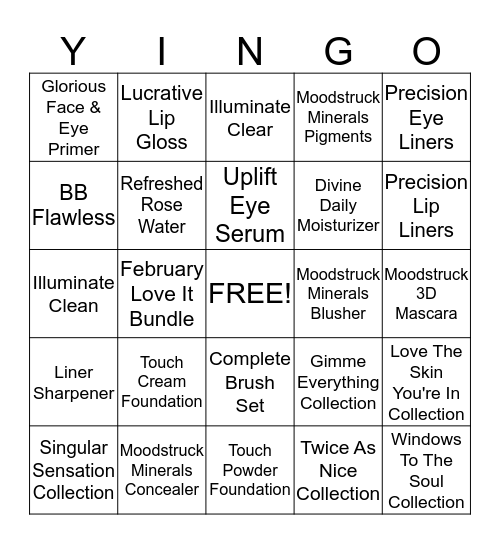 Younique Bingo Card