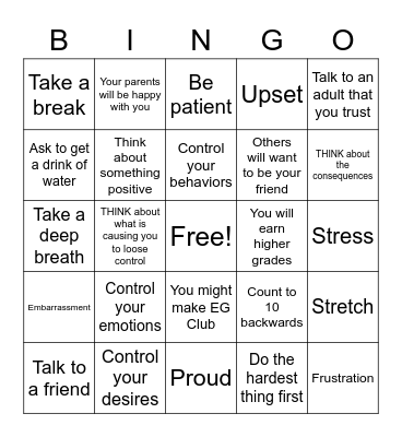 Self Control BINGO Card