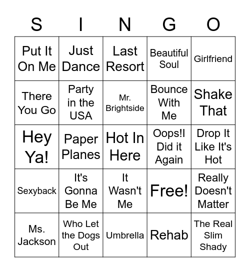 Pop 2000s Bingo Card