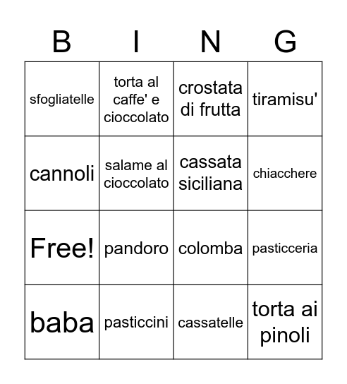 Dolci italiani Bingo Card