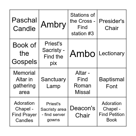 RESURRECTION CHURCH SEARCH BINGO Card