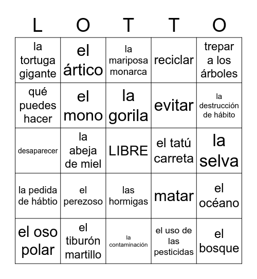 LOTERÍA: ANIMALES Bingo Card