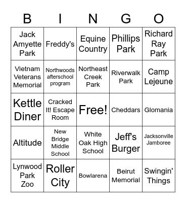 Jacksonville Bingo Card