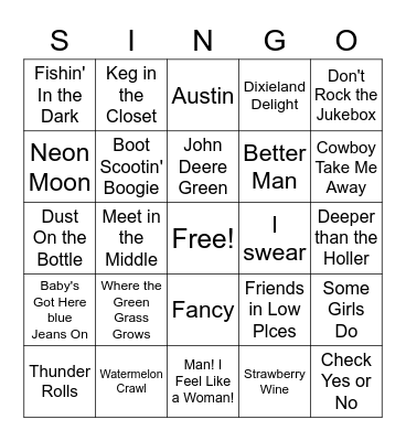 Prime Country Bingo Card