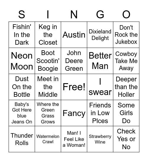 Prime Country Bingo Card