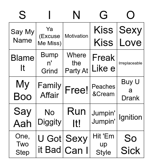 Classic R&B Bingo Card