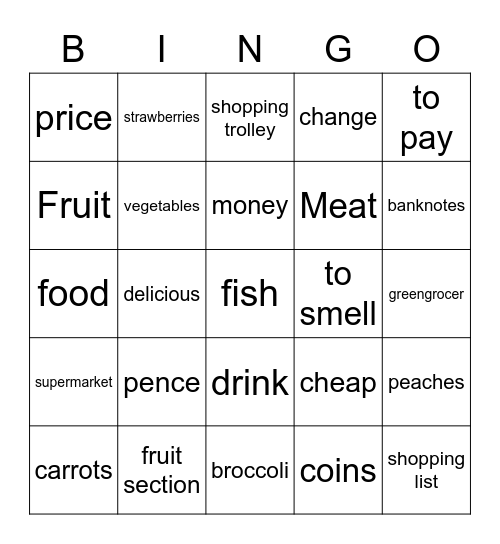 Engels Bingo Unit 2 Bingo Card