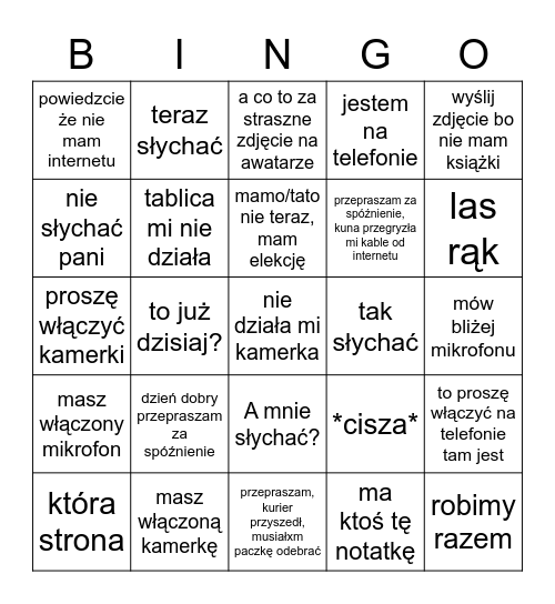 teksty na zdalnych Bingo Card