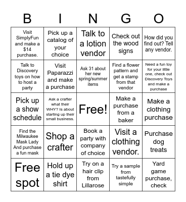 Shop for Mom Craft & Vendor Expo Bingo Card