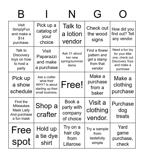 Shop for Mom Craft & Vendor Expo Bingo Card