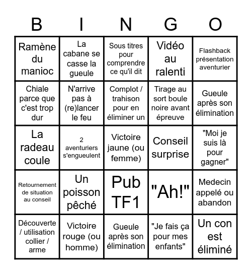 KohLanta Bingo Card