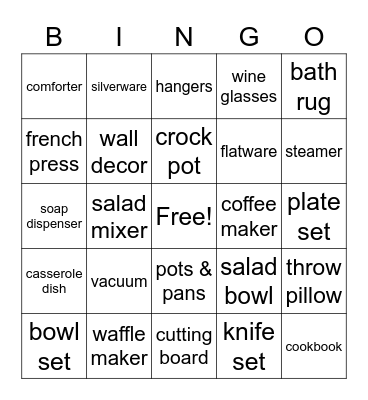 Bridal Shower Bingo Card