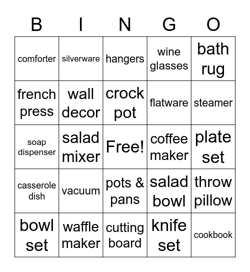 Bridal Shower Bingo Card