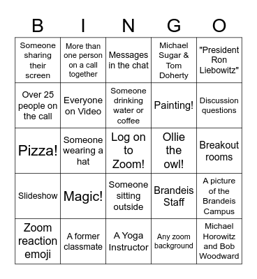 Brandeis Alumni Weekend Bingo! Bingo Card