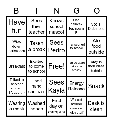 Back to School Bingo Card