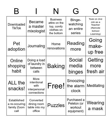 Covid Life Bingo Card