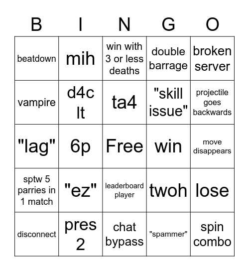 2v2 Bingo Card