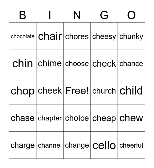 initial ch Bingo Card