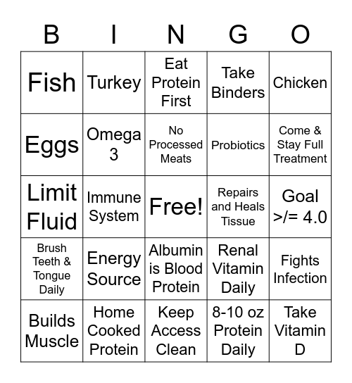 Protein Bingo Card