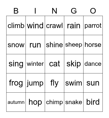 animals can Bingo Card