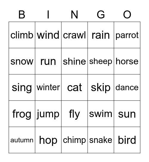 animals can Bingo Card