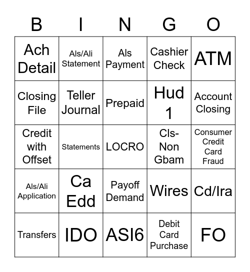 Fulfilment Operations Bingo Card