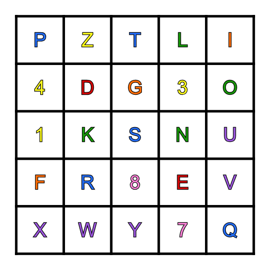 Letters and Numbers Bingo Card