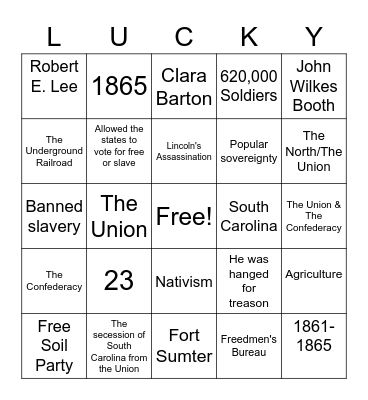 Civil War Bingo Card