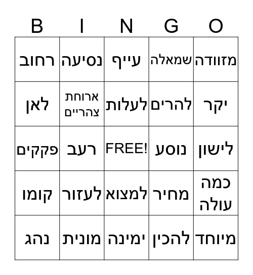 נסיעה לנתניה Bingo Card