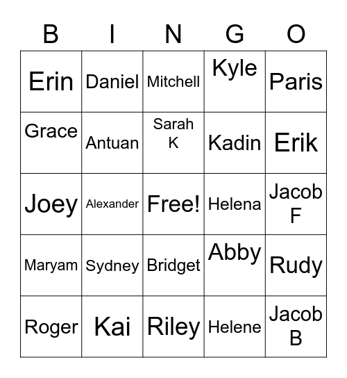 Honors Assembly BINGO Card