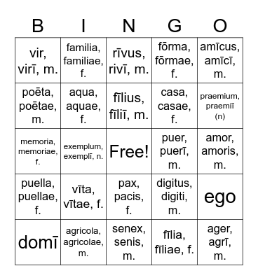 LNM Chapters 1-8 NOUNS ONLY Bingo Card